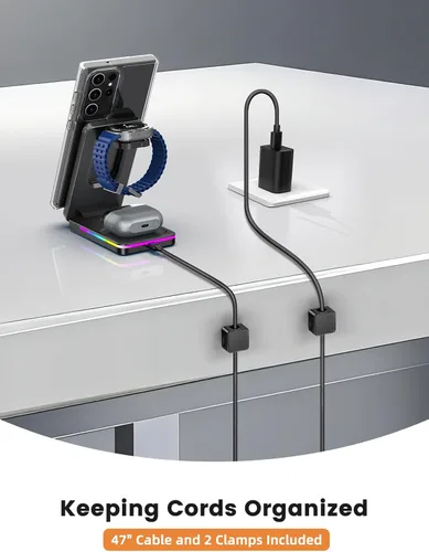 Miniatura 8 de Cargador inalámbrico magnético para Samsung Galaxy S26 Ultra, estación de carga inalámbrica 3 en 1 para Samsung Watch 8, soporte de cargador