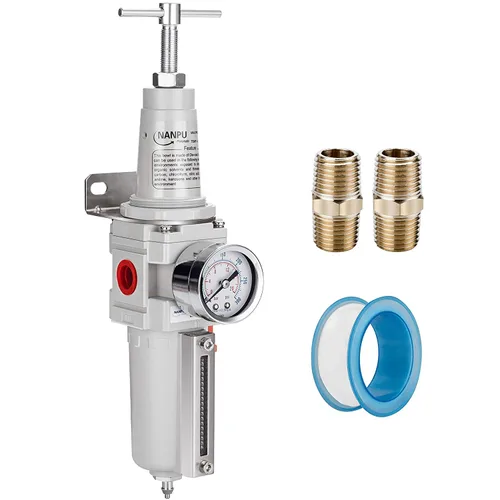 NANPU Filtro de aire de alta presión NPT de 3/4" Combo, mango en T, drenaje semiautomático, calibre 0-300, cuenco de metal