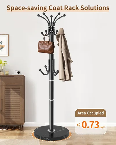 Miniatura 6 de Soporte Moderno para Abrigeros, Perchero Giratorio de 360° de Metal Independiente con Base de Mármol Natural, Perchero de Abrigos Negro y Árbol