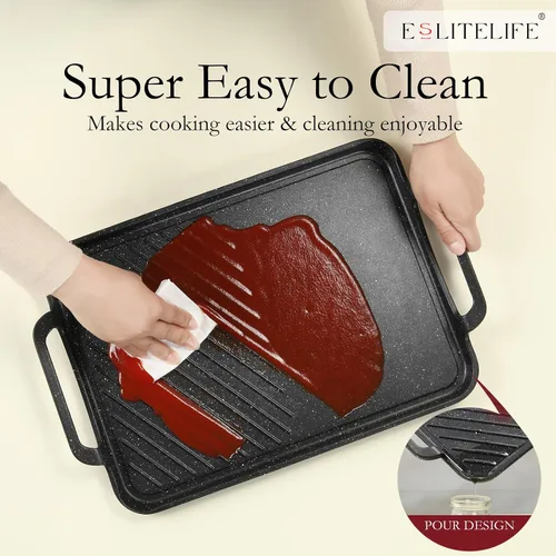 Miniatura 7 de ESLITE LIFE Sartén antiadherente de 11 x 17 pulgadas para cocinar en interiores y exteriores, versátil sartén grande de inducción 2 en 1