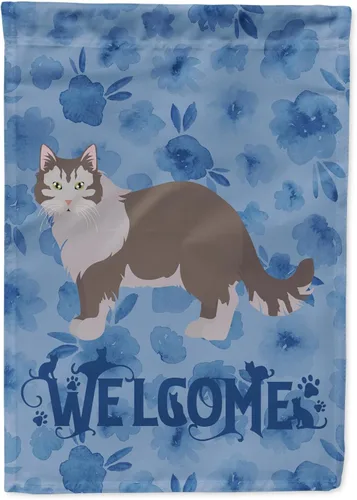 Miniatura 283 de Caroline's Treasures CK4813CHF - Bandera de bienvenida con gato abisinio azul, manga grande, para porche, para colgar en la pared, poliéster