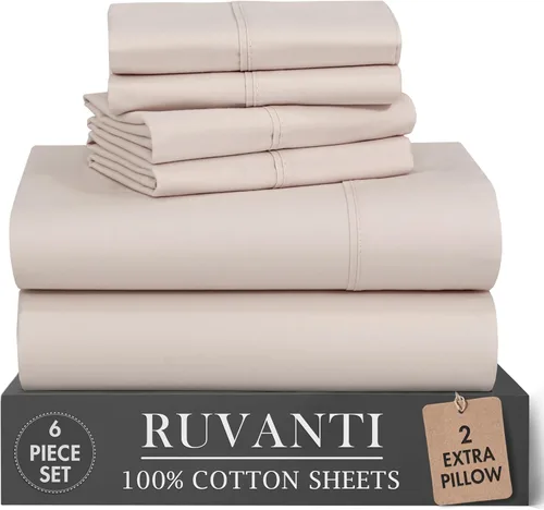 Miniatura 18 de RUVANTI 6 Piezas Sábanas de Algodón - 100% Algodón Natural Suave, Ligeras y Transpirables Sábanas de Percal Crujiente, Sábanas de Cama Tamaño Full