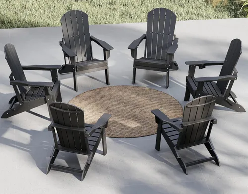 Miniatura 17 de Plawdlik Adirondack Juego de 2 sillas plegables, probadas por SGS, textura de madera con portavasos, polietileno de alta densidad resistente a todo