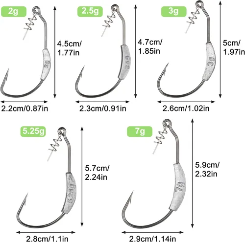 Miniatura 3 de Twistlock Fishing Hooks with Weight, 25pcs Worm Hooks with Centering Pin Spring Weighted Swimbait Hooks for Soft Plastic Lures Baits Bass Fishing