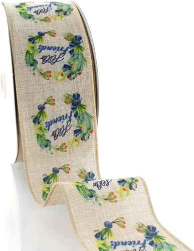 Miniatura 6 de Ribbon Traditions Cinta con alambre de ramitas verdes beige 2 1/2" x 10 yardas