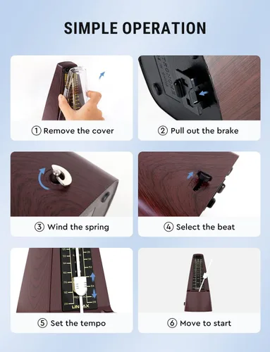 Miniatura 5 de M2 Metrónomo Mecánico para Piano, Guitarra, Bajo, Ukelele, Tambor, Violín, Chelo, Saxofón, Trompeta y Otros Instrumentos Musicales, Rastrea el Tempo