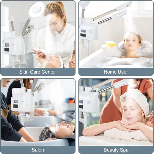 Miniatura 7 de VARIPOWDER Vaporizador facial profesional 3 en 1 para cara con boquilla caliente y fría, lámpara de aumento 5X, vaporizador facial para esteticista