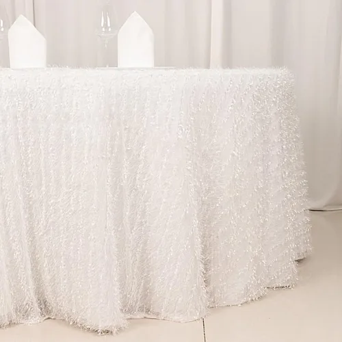 Miniatura 4 de Balsa Circle Mantel redondo de poliéster de 120 pulgadas, color blanco, con flecos, para bodas, fiestas, eventos, recepción, catering, suministros