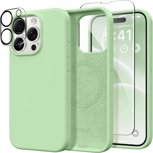 Miniatura 21 de GONEZ Funda de silicona para iPhone 14 Pro Max, compatible con MagSafe, con protector de pantalla + protector de lente de cámara, silicona líquida a