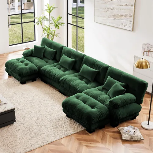 Miniatura 85 de Otomana beige para sofá modular modular, sofá individual, asiento otomano para sofá modular convertible, sofás de terciopelo para sala de estar