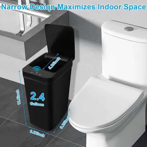 Miniatura 2 de Paquete de 2 cubos de basura para baño, papelero inteligente sin contacto, papelero automático con sensor de movimiento y tapa, cubo de basura