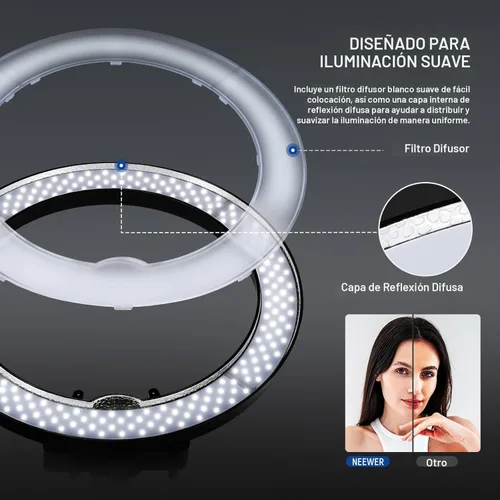 Miniatura 5 de NEEWER Kit de luz de anillo de 18 pulgadas: LED profesional de 55 W 5600 K con soporte y soporte para teléfono, tubo suave y bolsa para extensión