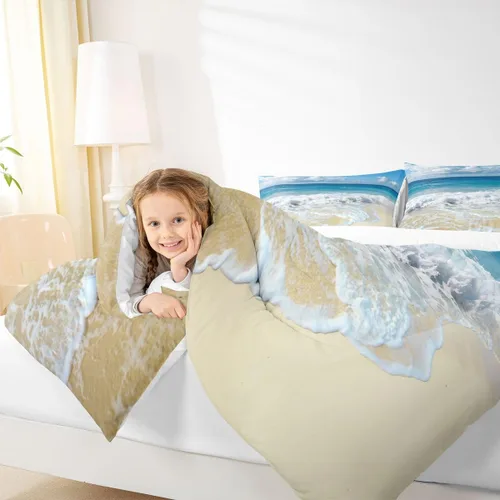 Miniatura 6 de Juego de edredón de olas oceánicas para niños, niñas, adolescentes, Queen, edredón de playa hawaiana con olas espumosas, temática de vacaciones