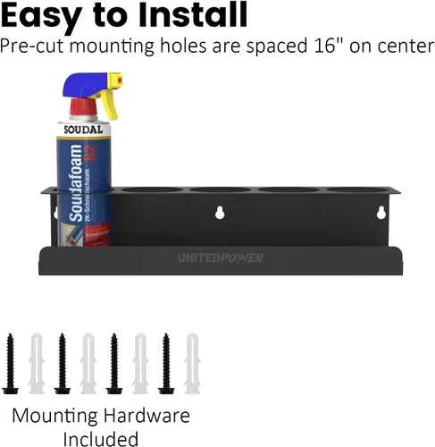Miniatura 5 de UNITEDPOWER Soporte para 5 latas de aerosol, estante de almacenamiento de botellas de pintura, estante de montaje en pared de acero, organizador
