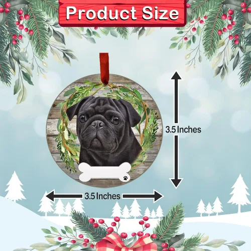 Miniatura 3 de E&S Imports - Adorno de pug negro – E&S Pets – Personalizable – Regalos para perros – Adorno redondo de cerámica con acabado esmaltado – Decoración