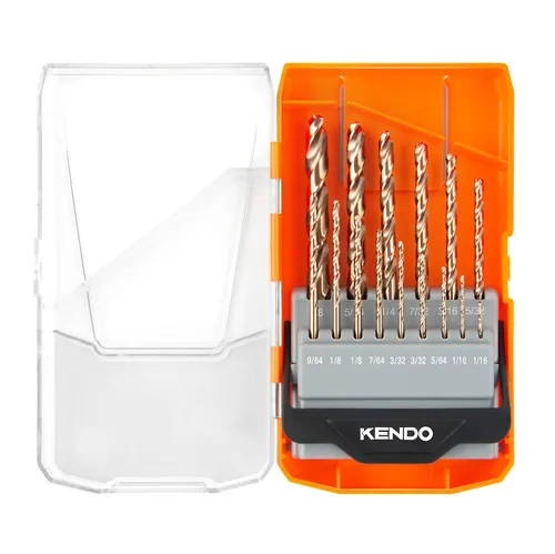 Miniatura 9 de KENDO Brocas de cobalto de 1/4 pulgadas (13 unidades), acero de alta velocidad M35, punta de 135 grados, juego de brocas helicoidales de longitud