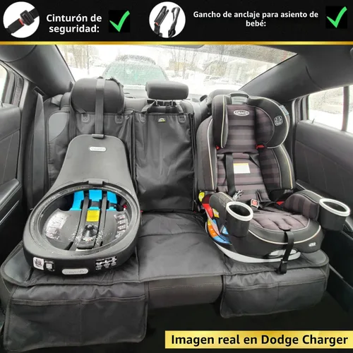 Miniatura 3 de Protector de Asiento para Auto, Funda para Asientos de Niños en Coches Impermeable, 3 Cinturones Traseros Funcionales, Cojín para Asiento de Bebé