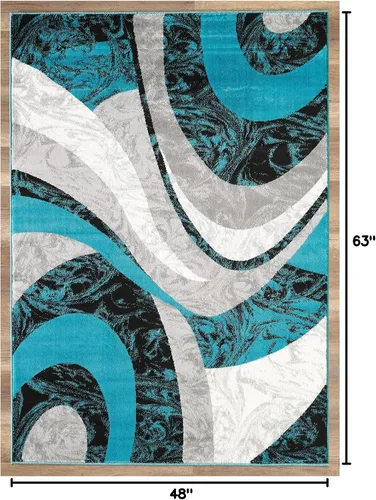 Miniatura 2 de Yafa Home Fashion Alfombra moderna y contemporánea con diseño de remolinos, lujosa, elegante y moderna (negro/gris, 2 pies x 3 pies)
