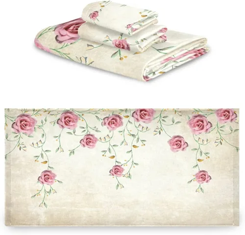 Miniatura 2 de Juego de toallas de baño para baño, diseño floral de primavera rosa rosa, juego de 3 toallas de lujo, 1 toalla de baño, 1 toalla de mano, 1 toalla