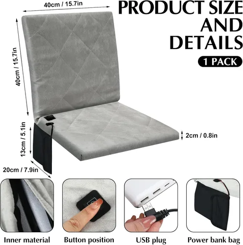 Miniatura 2 de Thyle Portable Heated Seat Cushion for Bleachers Foldable Heating Cushion 3 Mode Adjustable Heated Stadium Chair Bleacher Seat for Bleachers Indoor