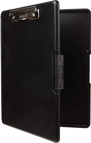 Dexas Slimcase 2 - Portapapeles de plástico con almacenamiento y apertura lateral, color negro, suministros de oficina para organizar, transportar y