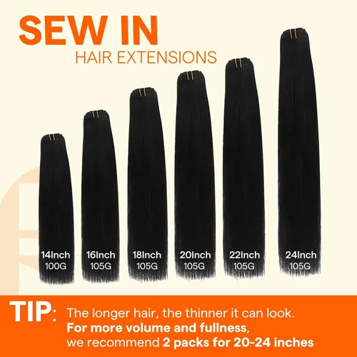 Miniatura 6 de Full Shine Extensiones de cabello humano, 18 pulgadas, mechones de trama, color #2 castaño oscuro, 3.5 onzas, cabello Remy para coser, doble trama