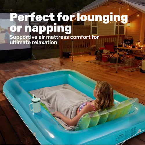 Miniatura 7 de Flotador inflable de bronceado para piscina Sloosh, 70" x 46" flotadores de piscina para adultos con almohada, 4 en 1 balsa de baño de sol flotante