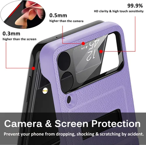 Miniatura 3 de Miimall Funda de lujo compatible con Samsung Galaxy Z Flip 3, protector de pantalla de cámara + protección de bisagra + funda delgada de cuero