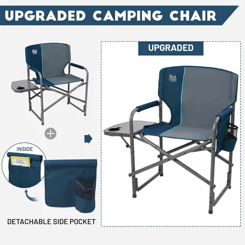 Miniatura 8 de TIMBER RIDGE Silla de campamento de aluminio de gran tamaño, silla de directores portátil ligera con mesa auxiliar, bolsillo lateral desmontable