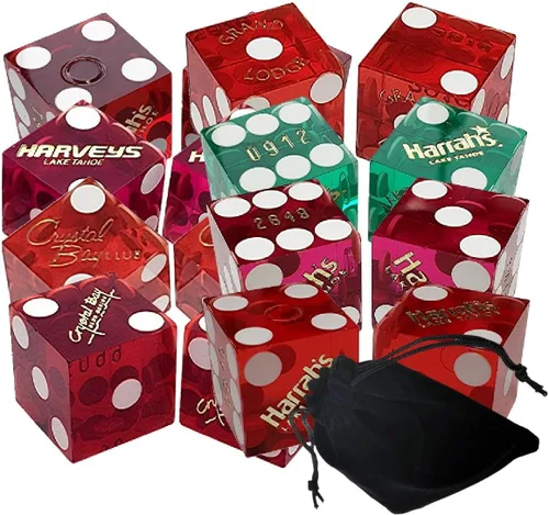 Authentic Nevada Casino Dice Set | 19mm Craps Dice (3 Pairs, 6 Dice) Table-Played Mixed Assortment | Lake Tahoe Casinos