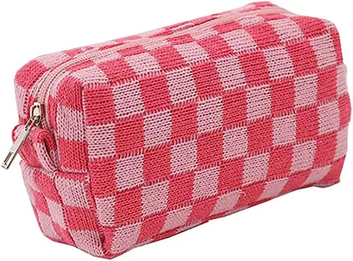 Miniatura 8 de Bolsa de maquillaje de tablero de ajedrez, bolsa de aseo de viaje, organizador de brochas de maquillaje, bolsa de almacenamiento a cuadros, estuche
