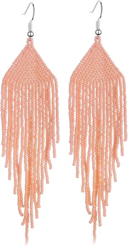 Miniatura 6 de Aretes de borla hechos a mano con cuentas, aretes bohemios con flecos para mujeres y niñas, aretes indios nativos americanos