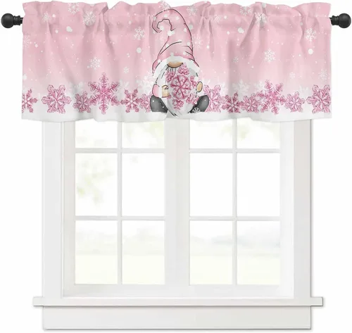 Miniatura 21 de Cenefa de cortina con lazo rojo de Navidad para ventanas, sala de estar, cocina, baño, granja, bolas de Navidad de acuarela con diseño de bayas