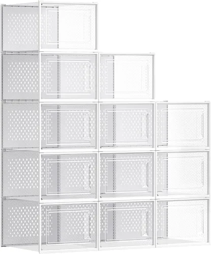 Miniatura 9 de SONGMICS Cajas de zapatos, paquete de 12 organizadores de almacenamiento de zapatos, cajas apilables de plástico transparente para armario, tenis