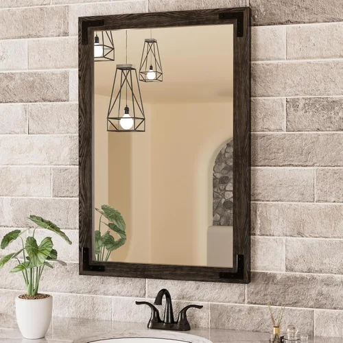 Miniatura 21 de TETOTE Espejo de madera natural de 48 x 24 pulgadas para pared de baño/dormitorio/sala de estar/entrada, espejo rústico de tocador de baño