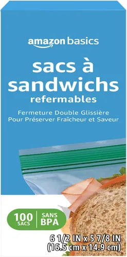 Miniatura 2 de Amazon Basics Bolsas de almacenamiento de sándwich con doble cierre para almacenamiento de alimentos, sin BPA, 100