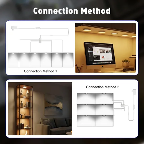 Miniatura 5 de Cefrank Paquete de 6 luces de disco inteligentes WiFi para debajo del gabinete, kit de iluminación 2700K-6000K, regulable, control remoto