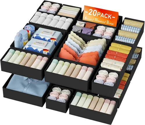 Miniatura 28 de DIMJ Organizador de cajones de ropa – Paquete de 20 contenedores organizadores de cajones de armario para almacenamiento de ropa de bebé, Rosa