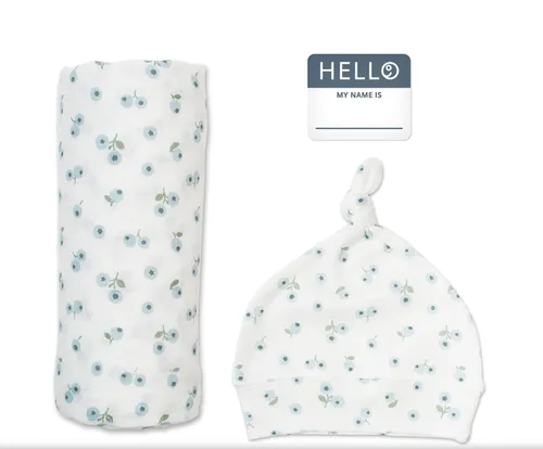 Miniatura 13 de Lulujo Baby Hello World - Juego de gorro y manta para recién nacido, triángulo azul azul ((Triangle Blue)