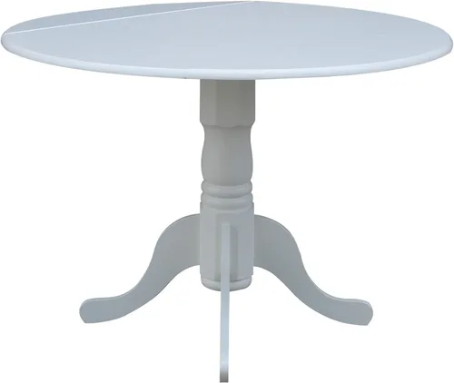 Miniatura 5 de IC International Concepts, mesa de comedor redonda de 42" con pedestal y dos alas plegables, madera maciza, Parawood resistente, color blanco