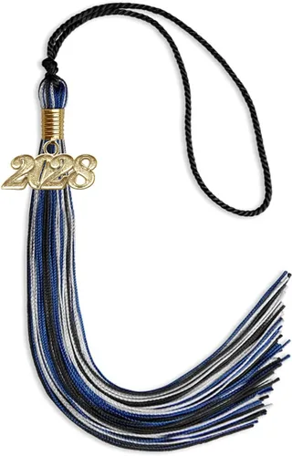 Miniatura 70 de Endea Graduation Borla mixta de triple color con gota de fecha dorada (negro/dorado/blanco, 2021)