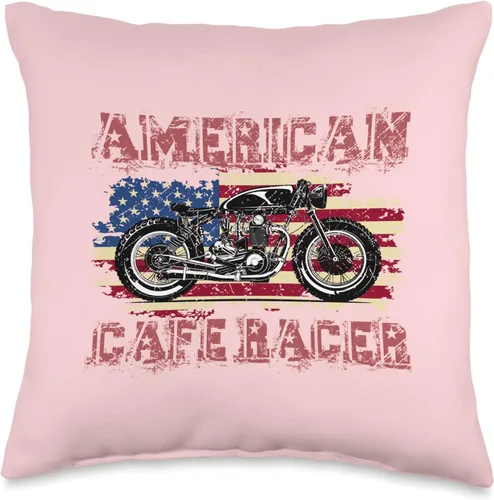 American Cafe Racer Motorcycle Apparel and Merch American Cafe Racer Biker Men Women Adult Teens Boys Girls Throw Pillow, 16x16, Multicolor
