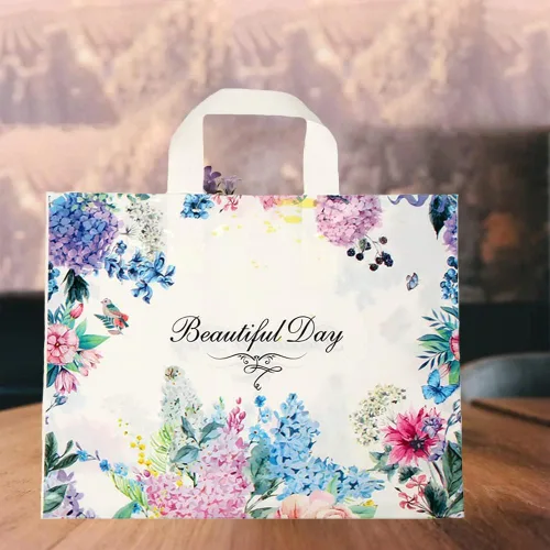 Miniatura 2 de 50 bolsas de plástico de 9.8 x 11.8 pulgadas, bolsas de compras al por menor, bolsas de boutique con asas, hermoso día (más patrones disponibles)