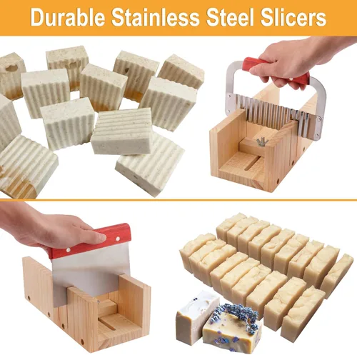 Miniatura 5 de Kit de fabricación de jabón prémium con 3 moldes de silicona de 42 onzas y caja de madera y dos cortadores, juego completo de manualidades
