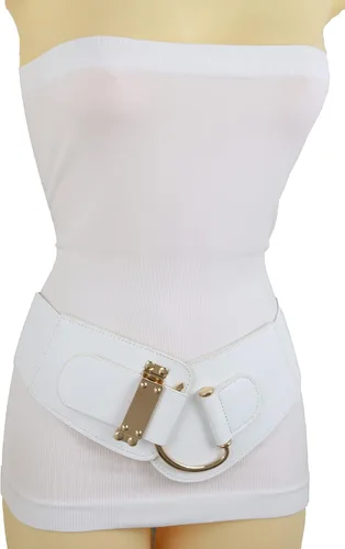 Miniatura 126 de TFJ - Cinturón ancho de moda para mujer, cintura alta, hebilla de gancho de metal dorado, talla XS, S, M, L, XL