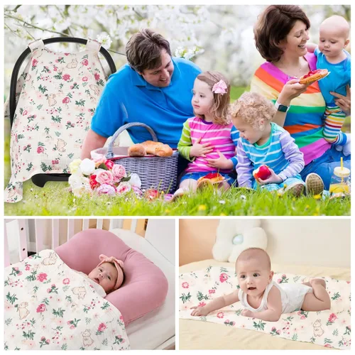 Miniatura 6 de SERAPHY Fundas de asiento de automóvil 100% muselina de algodón para bebés, funda universal para asiento de automóvil de bebé, fundas de dosel