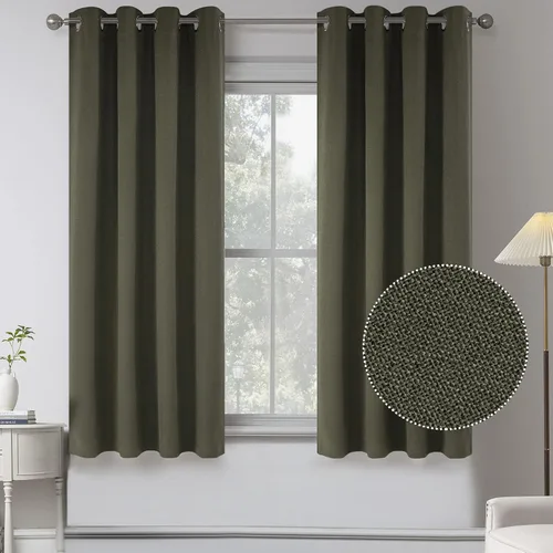 Miniatura 33 de KEQIAOSUOCAI Cortinas de lino 100% opacas de 100 pulgadas de largo, 2 paneles para dormitorio, estilo casa de campo moderna, completamente negro