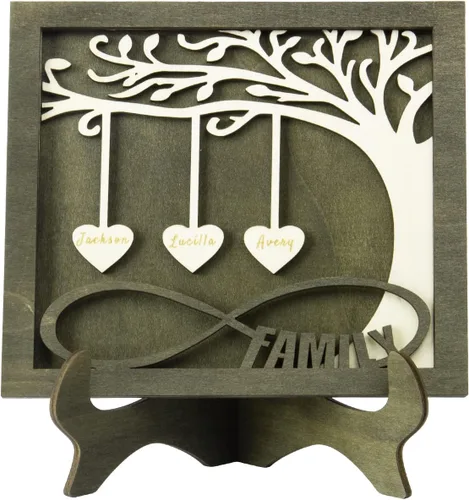 Miniatura 20 de Árbol genealógico con etiqueta de corazón, placas de madera grabadas personalizadas, regalos personalizados para madres, padres, escritorio, nombres