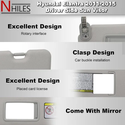 Miniatura 3 de NHILES Visera solar lateral izquierda del conductor y lateral derecho del pasajero de reemplazo compatible con Hyundai Elantra 2011 2012 2013 2014