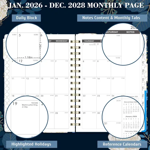 Miniatura 3 de Agenda mensual 2026-2028 – Agenda mensual de 3 años 2026-2028, 6.3 x 8.4 pulgadas, enero 2026 a diciembre 2028, pestañas meses, bolsillo